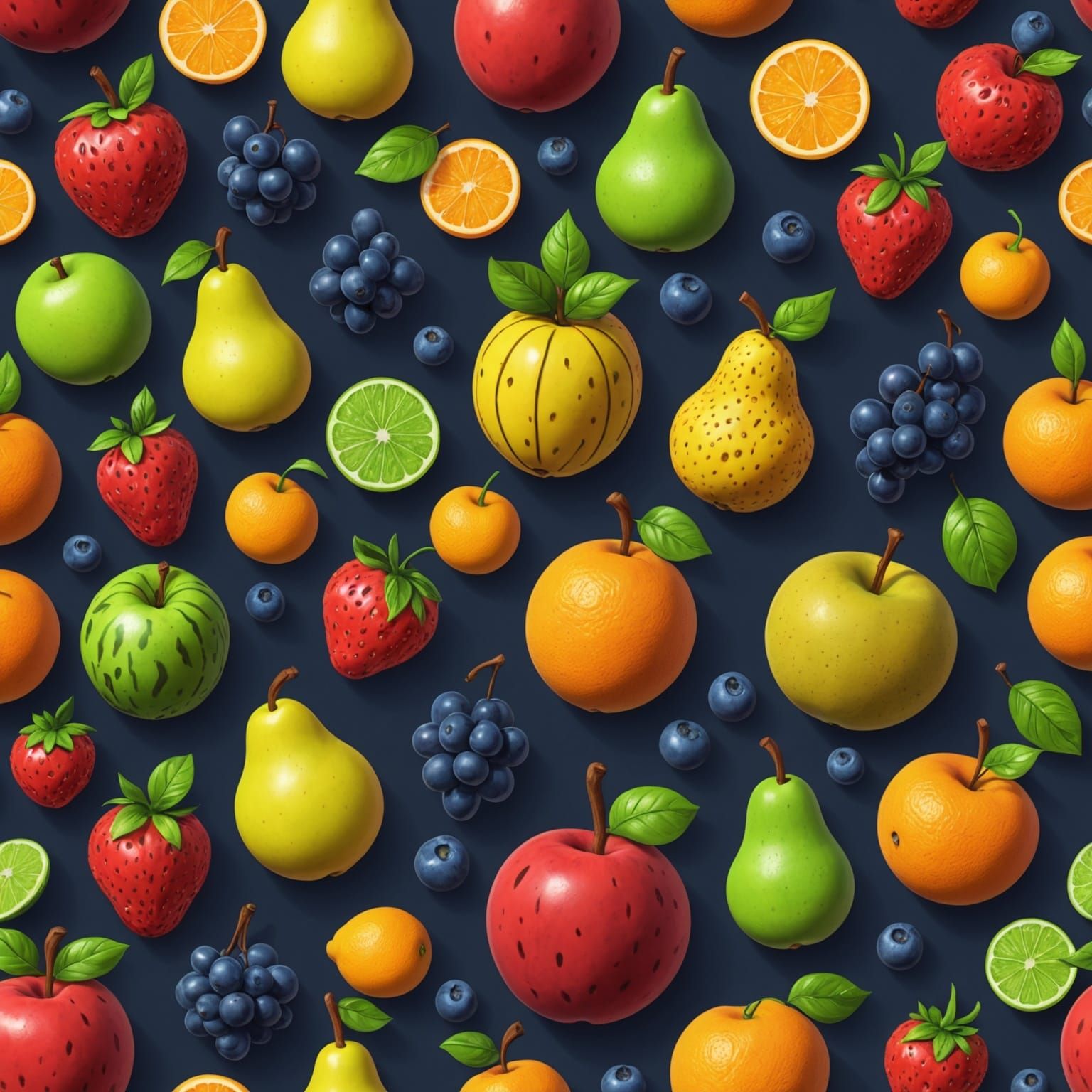 Fantastical Cartoony Fruits in Detailed Matte Style