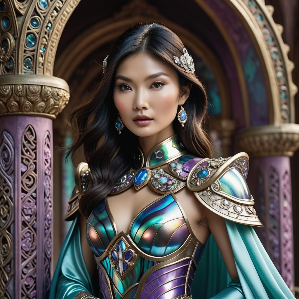 Iridescent Armor Portrait in Opulent Setting