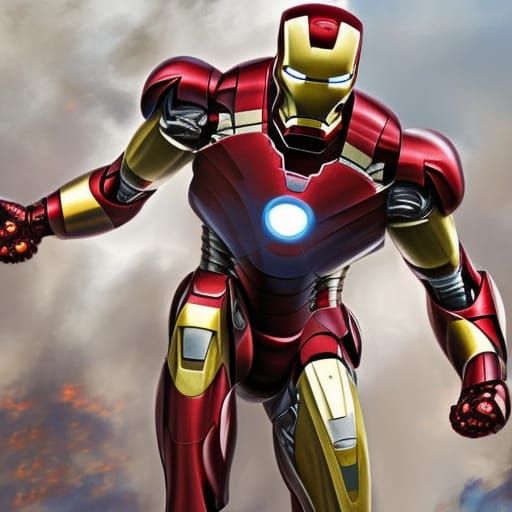 Detailed Iron Man with Flaming Repulsors