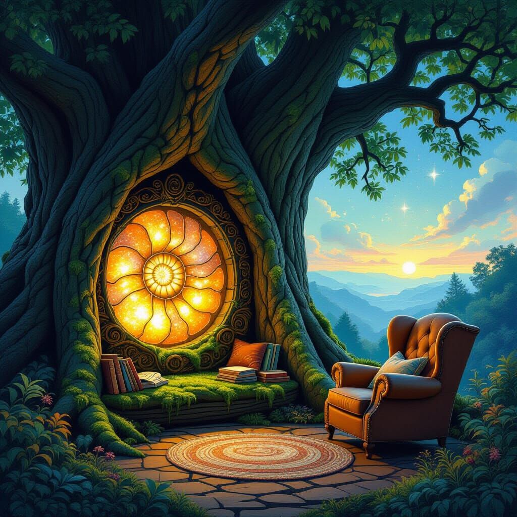 Cozy Reading Nook in Ancient Tree