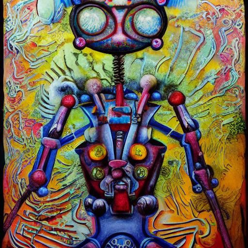Robot Namaste in Surrealist Futurism Style