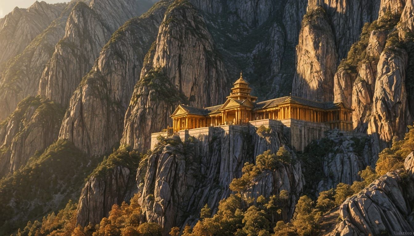 Golden Hour Mountain Temple in 3D