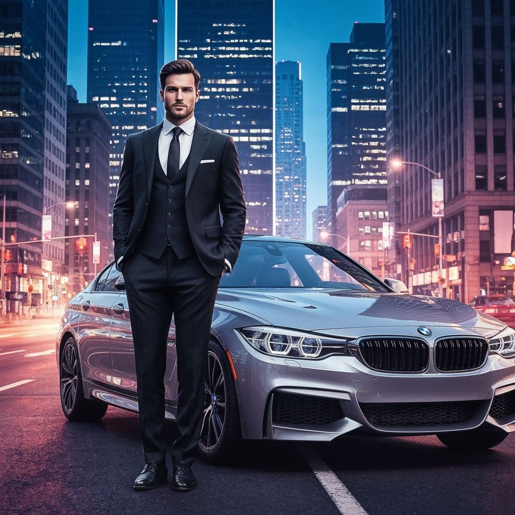 Man in Suit by BMW: Dramatic Digital Illustration