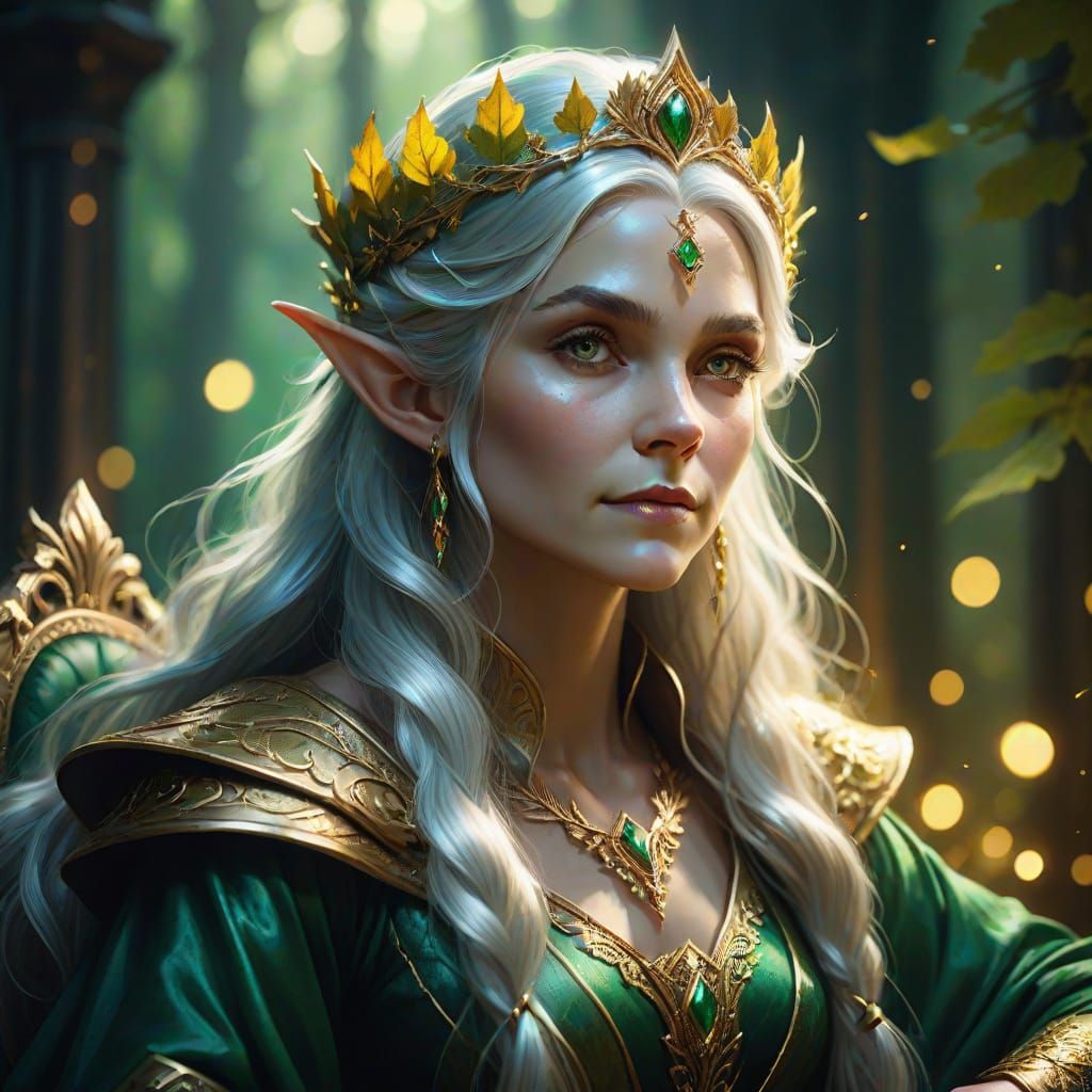 Elegant Fantasy Queen in Regal, Vibrant Oil Painting Style