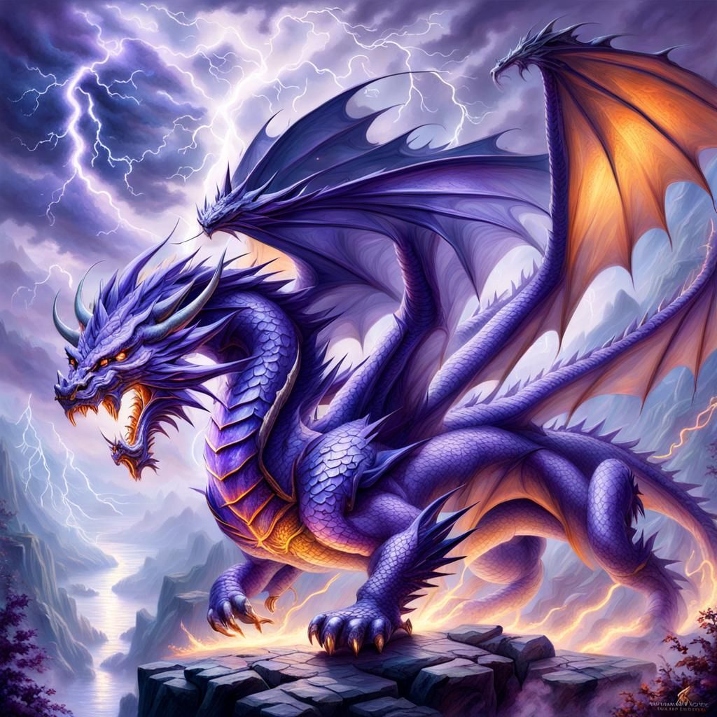 Purple Dragon and Orange Lion in Ethereal Fantasy Style