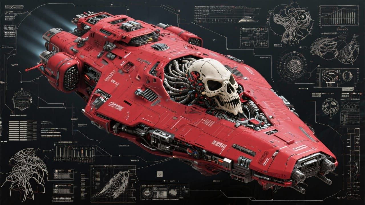 Alien Space Cruiser Technical Diagram in Biomechanical Style