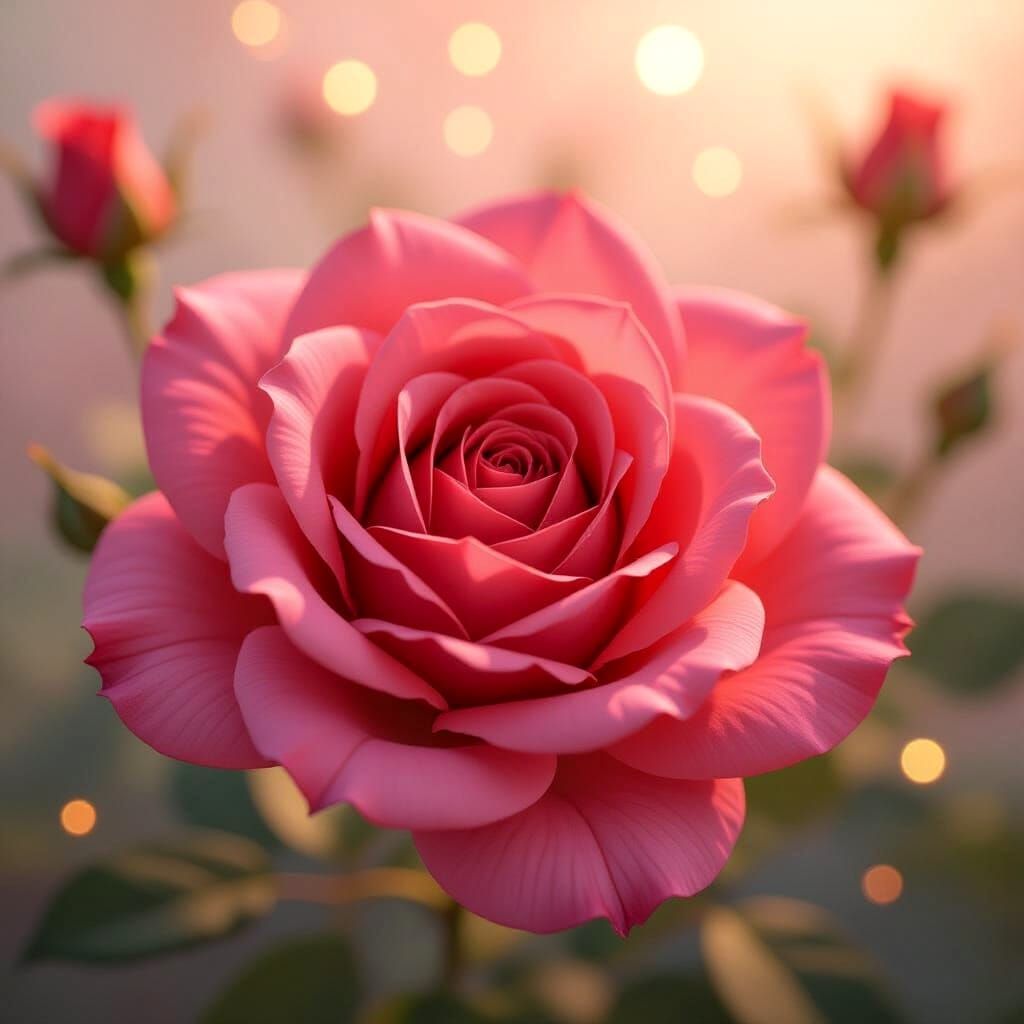 Fractal Red Rose Petals in Watercolor Style