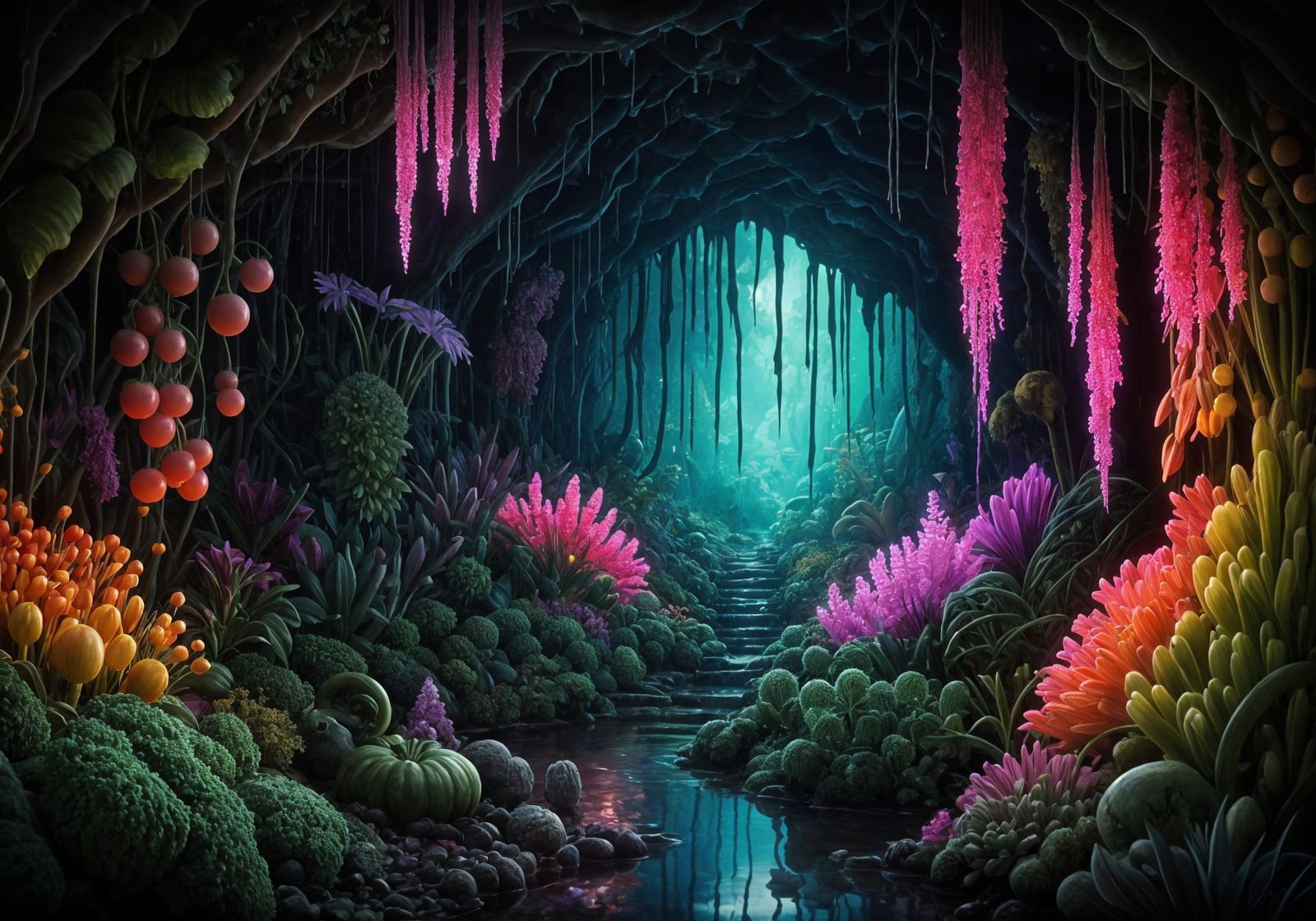 Dazzling Underground Oasis in Neon Colors