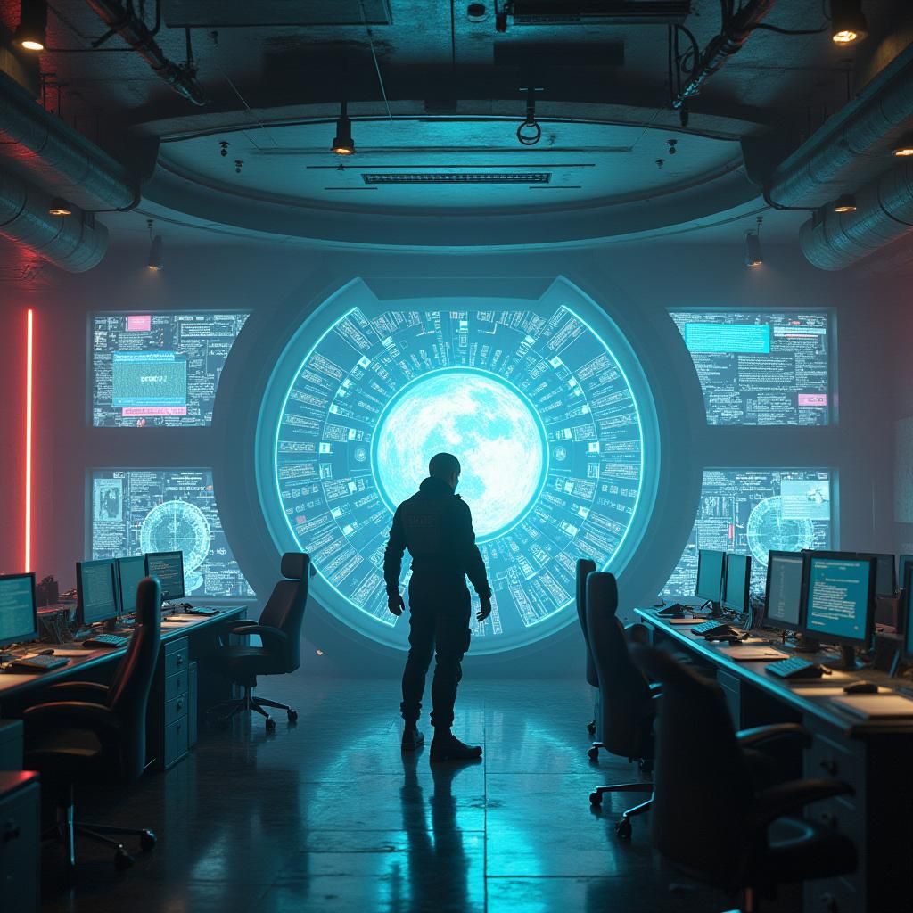 Futuristic Command Center Thwarting Digital Threat