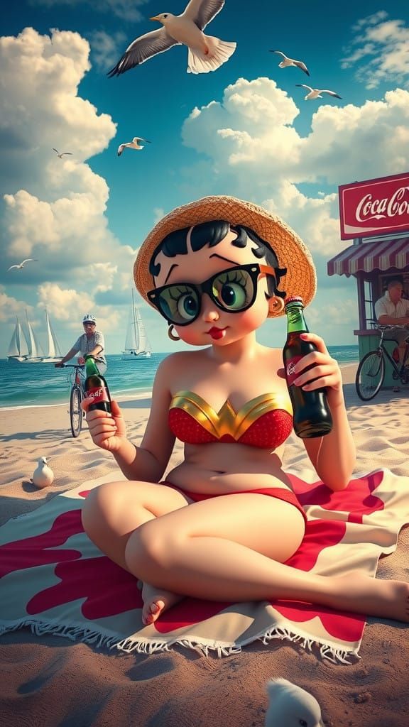 Betty Boop Relaxing on Beach in Monet's Style Movie Poster
