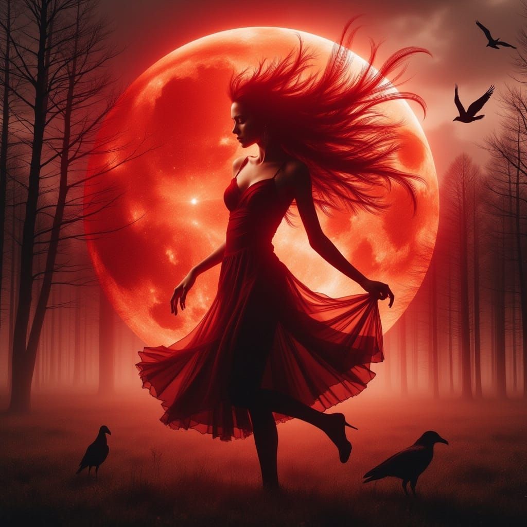 Gypsy Dancer Inside Moon in Crimson Moonlight