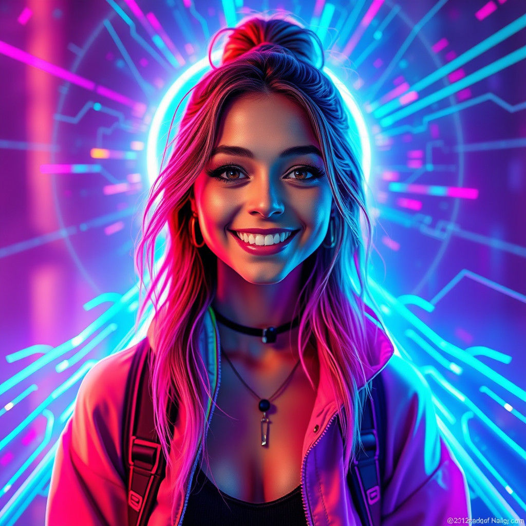 Woman with Neon Aura in Futuristic Sci-Fi Style