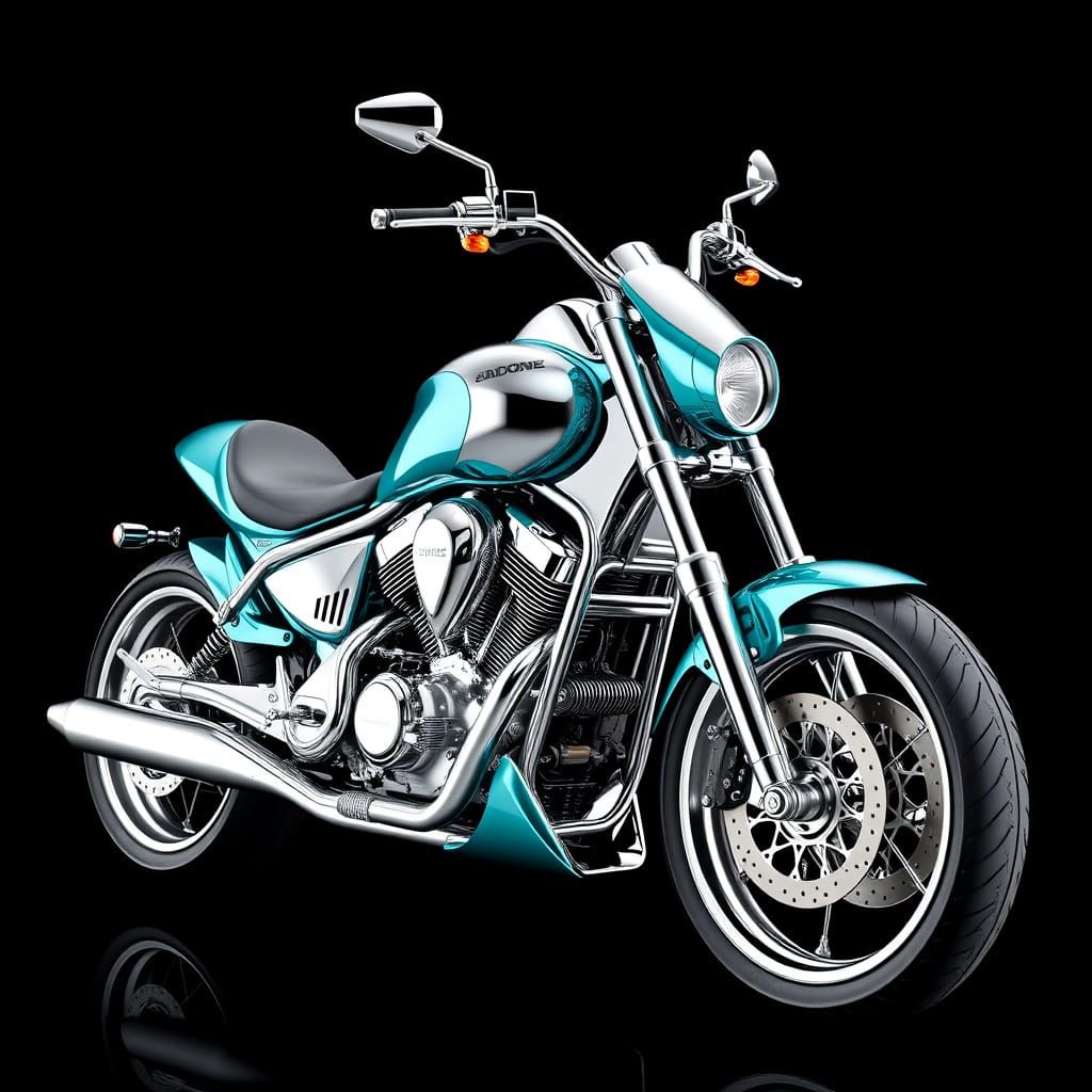 Glossy Futuristic Motorcycle in Teal Trim on a Dark Backgrou...