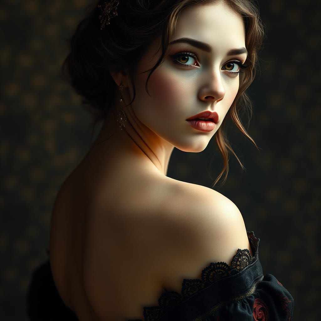 Victorian Gothic Woman Portrait in Klimt Style