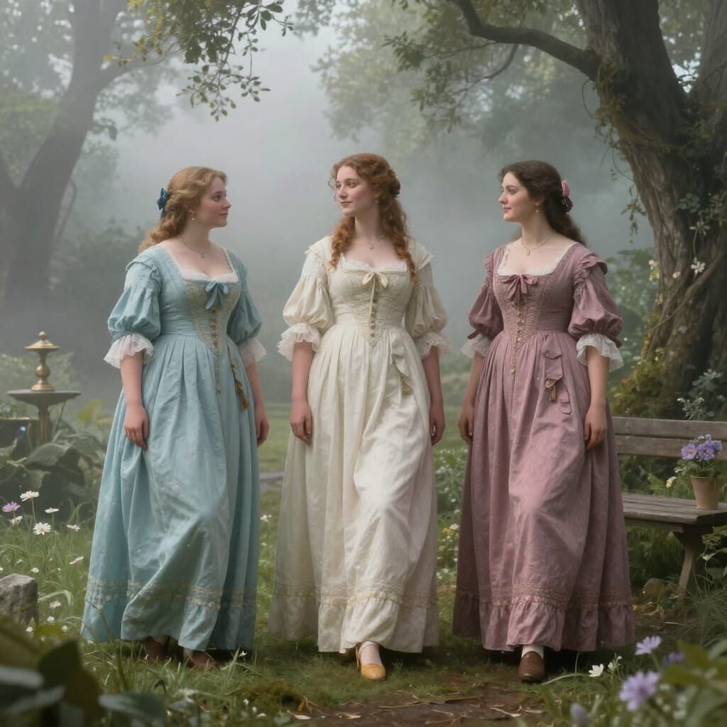 Curvy women living their lives in 1600's. Ultra-realistic.