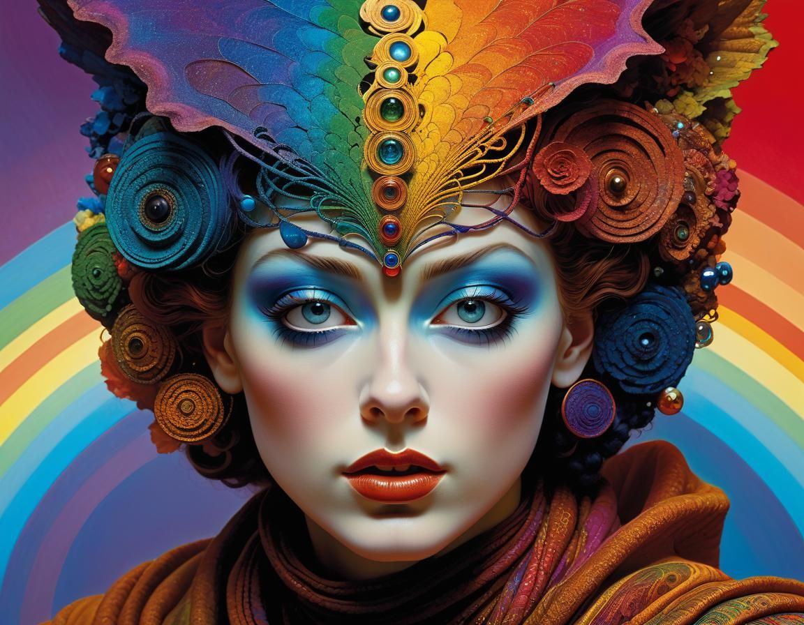 Rainbow Fractal Sculpture in Psychedelic Art Style