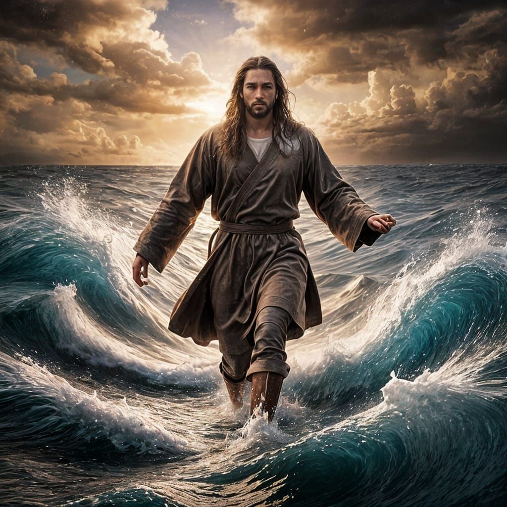 Man Walks on Water in Surreal Landscape