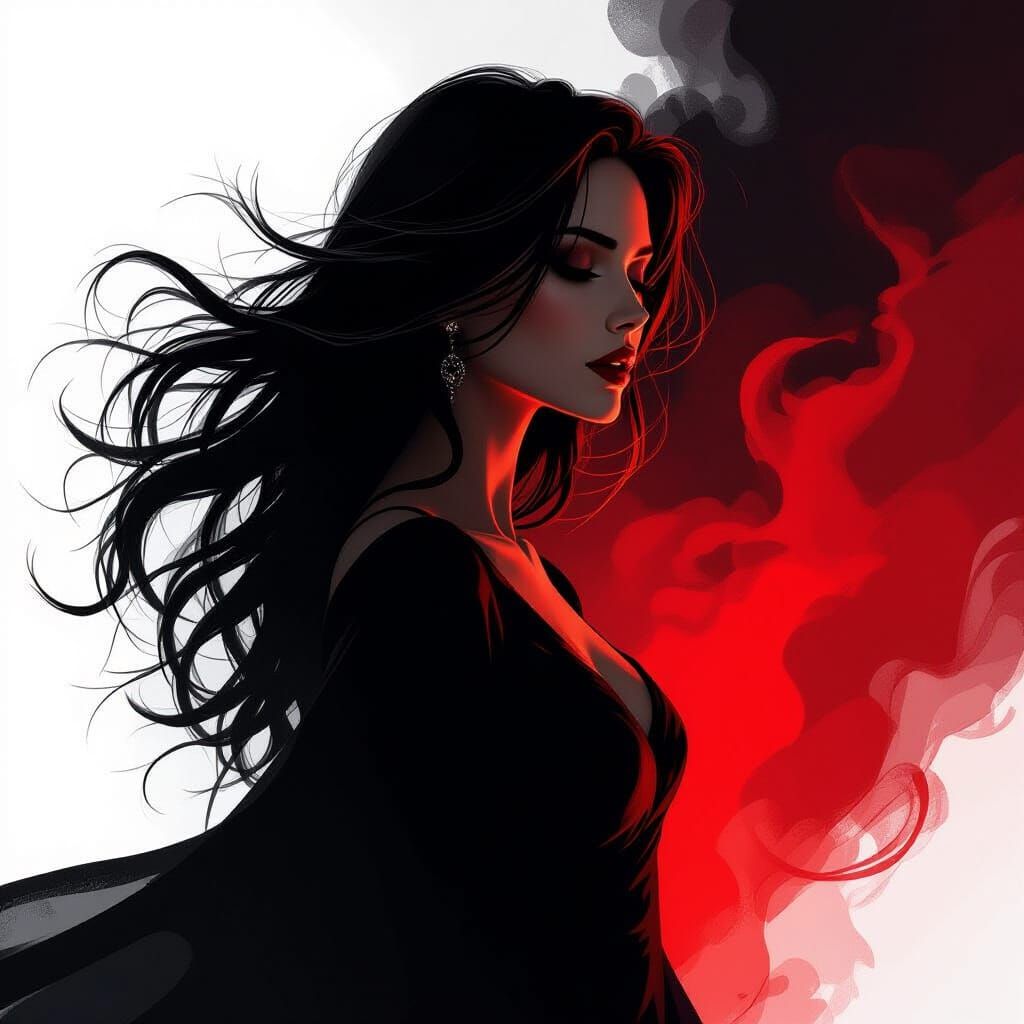 Woman Silhouette in Dramatic Red Chiaroscuro Lighting