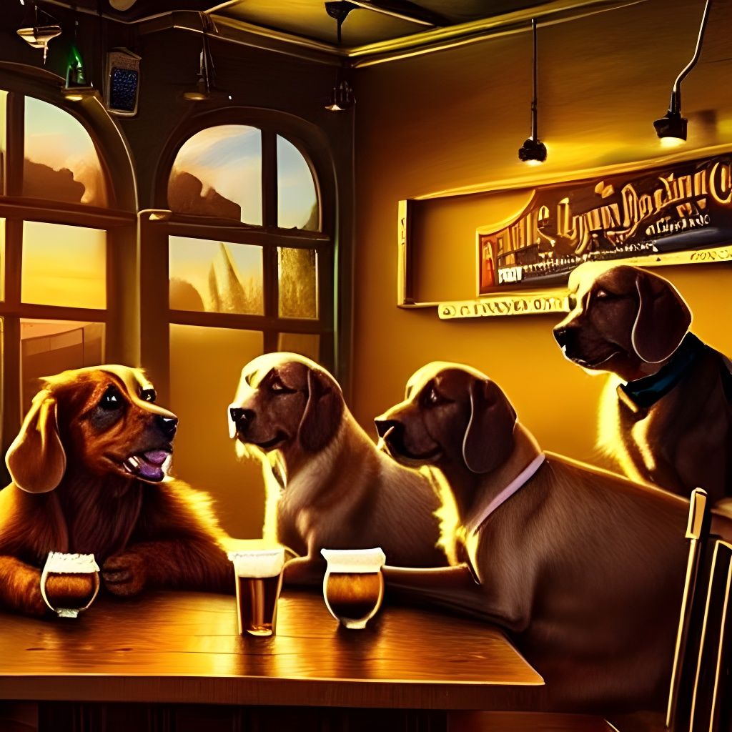 Dogs in Irish Pub: Hyperrealistic Dystopian Art