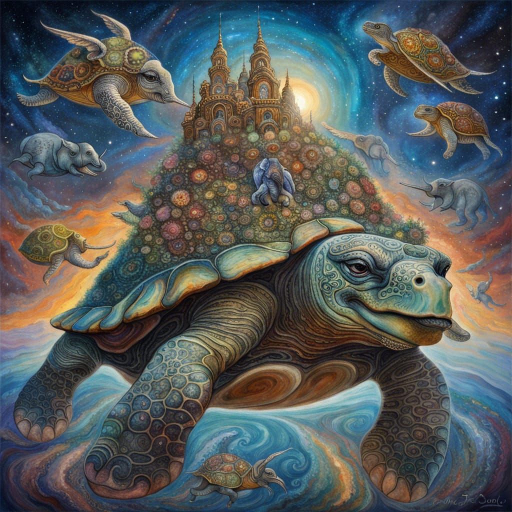 Cosmic Turtle Carries Elephants Through Space