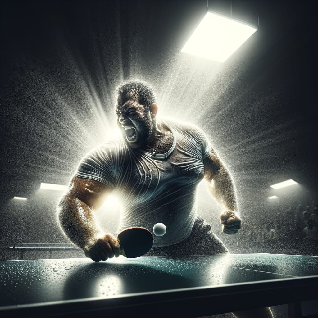 Intense Table Tennis Championship in Harsh Lighting