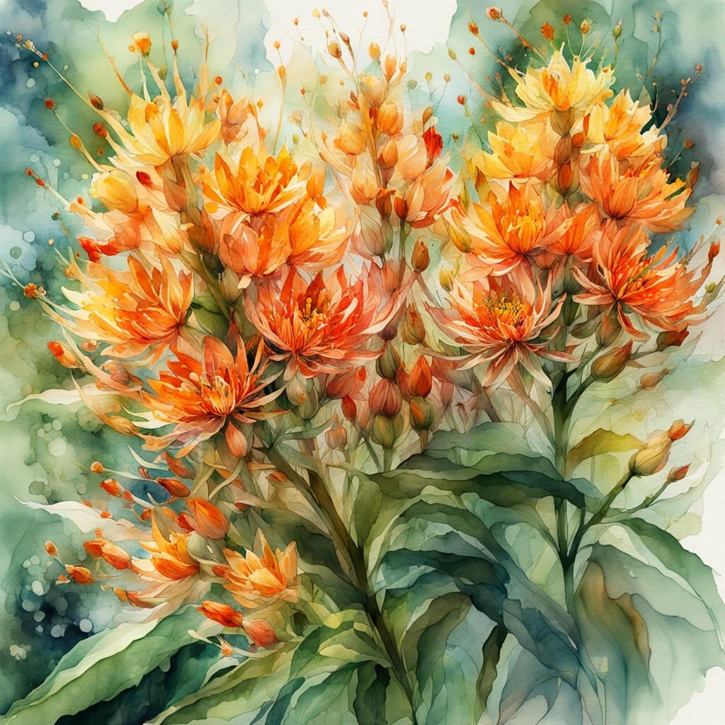 Fantasy Watercolor Double Exposure of Butterfly Weed