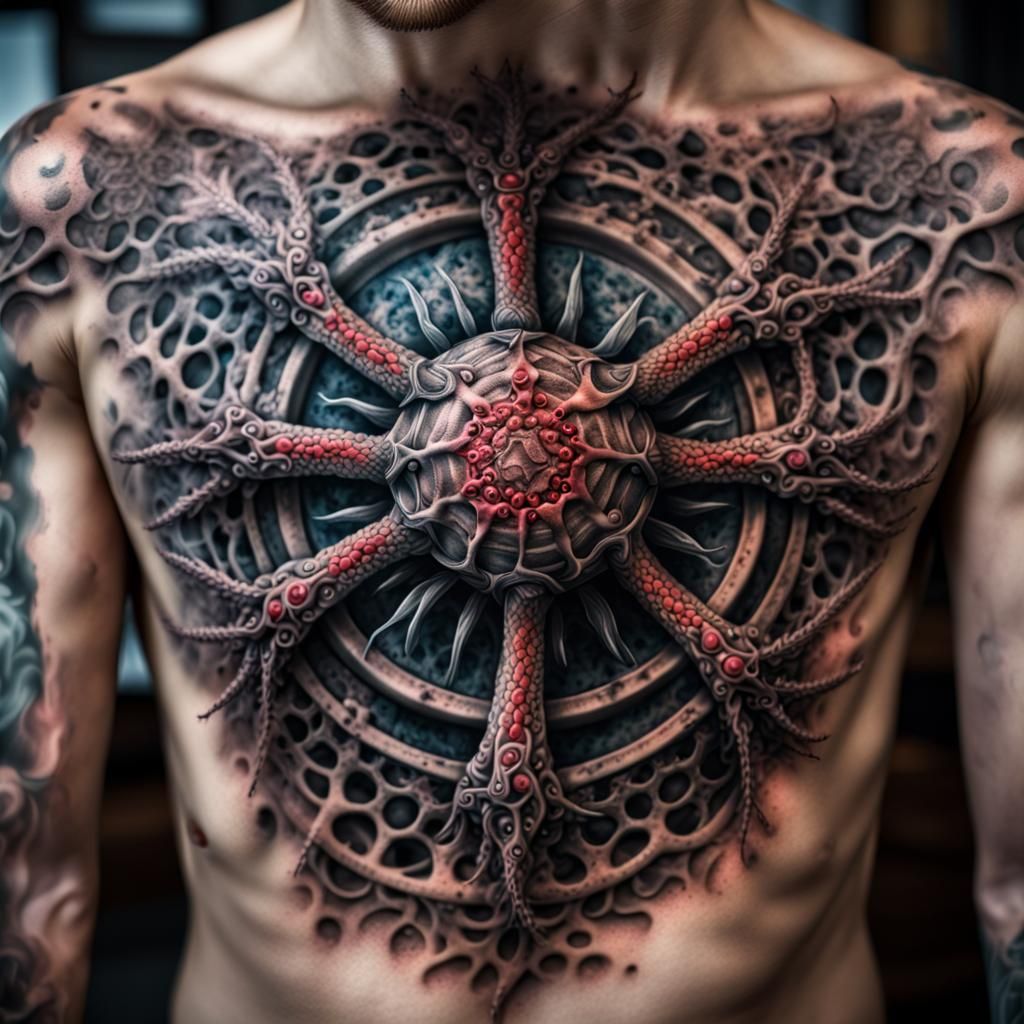 Intricate Virus Tattoo in Hyperrealistic Style