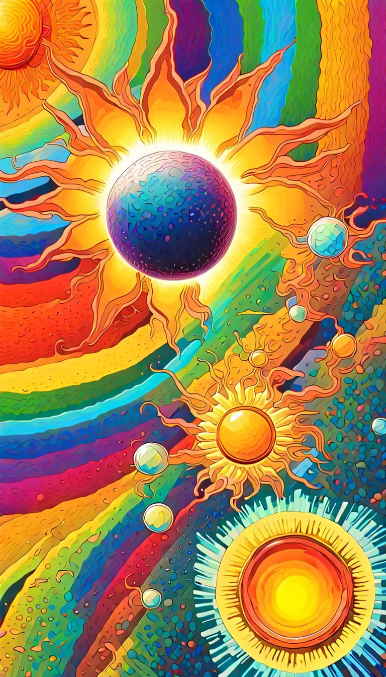 Neon Rainbow Sun Rings in 3D