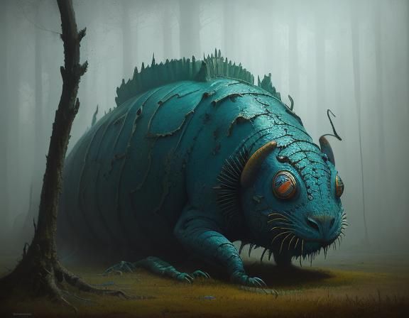 Fearful Liliput Woman Faces Gigantic, Hyper-Realistic Caterp...