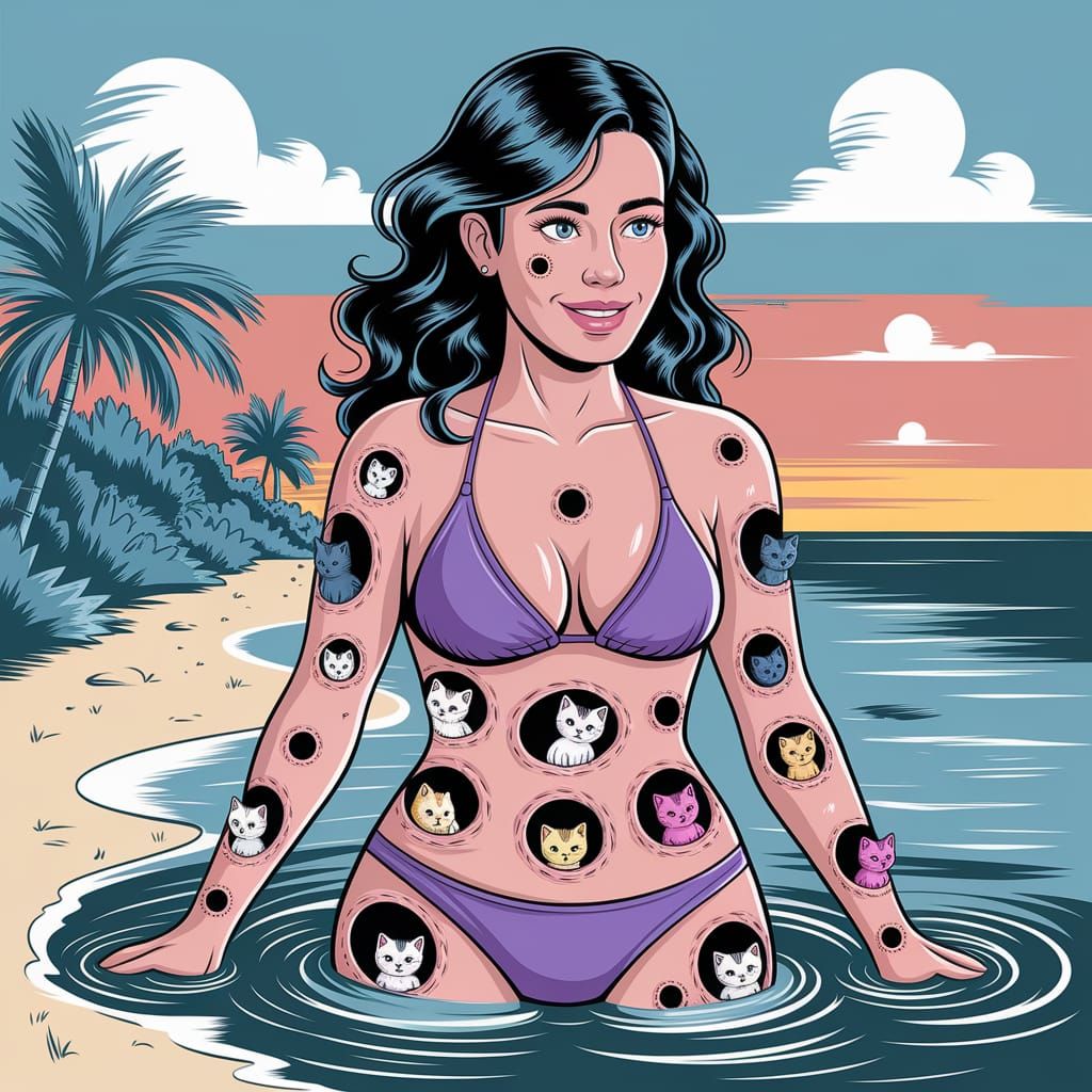 Surreal Woman Covered in Kittens: A Trypophobic Vision