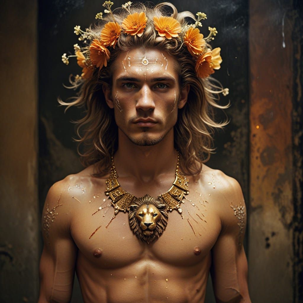 Baroque Inspired Ethereal Man Embodying Leo's Intense Beauty