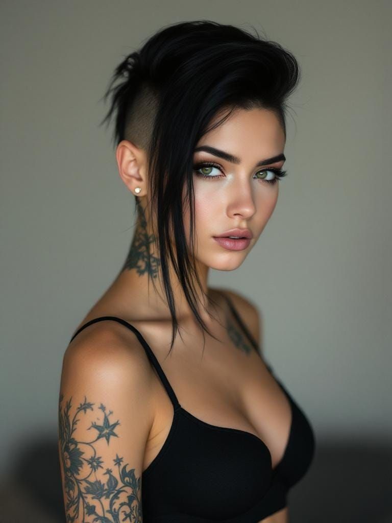 Striking Undercut Hairstyle in Hyperrealistic Portrait