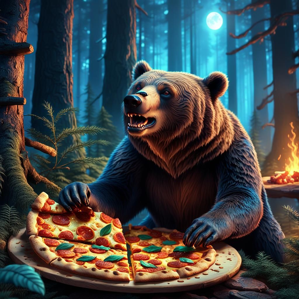 Bear's Pizza Feast in Mystical Forest