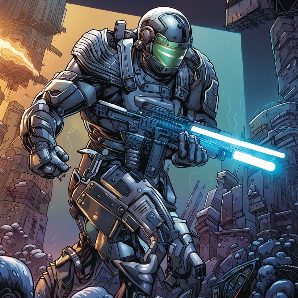 Cyber Soldier in Comic Book Art Style