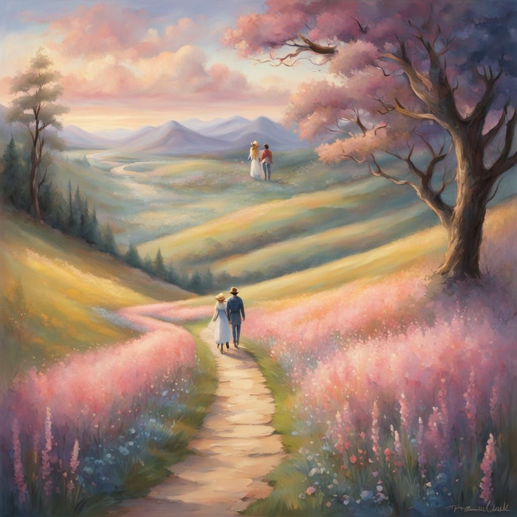 Whimsical Fantasy Couple in Peaceful Landscape