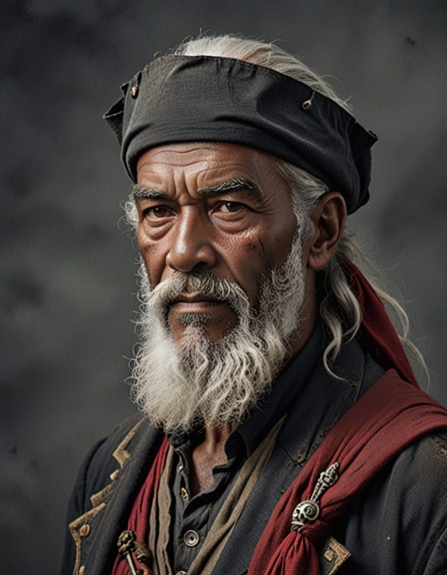 Weathered Pirate in Caribbean Regalia