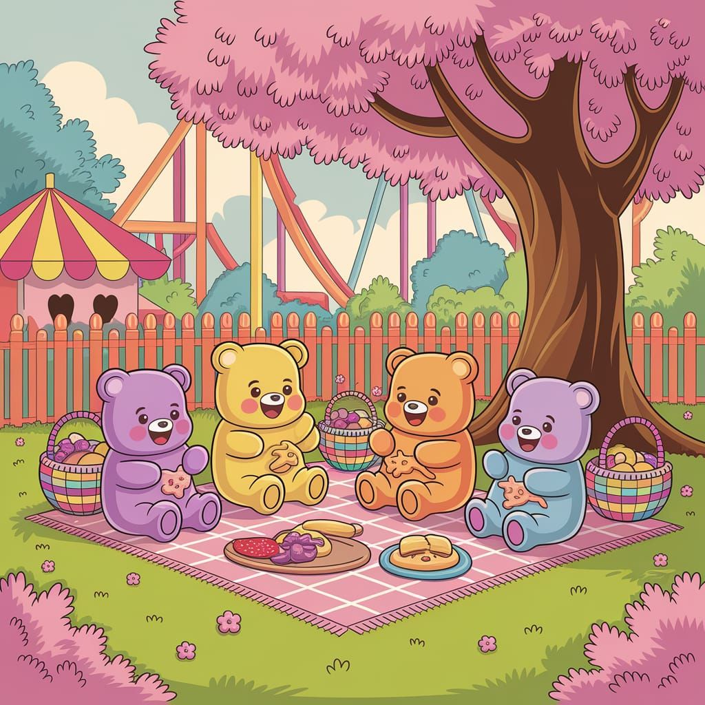 Gummy Bears Picnic in Pastel Amusement Park