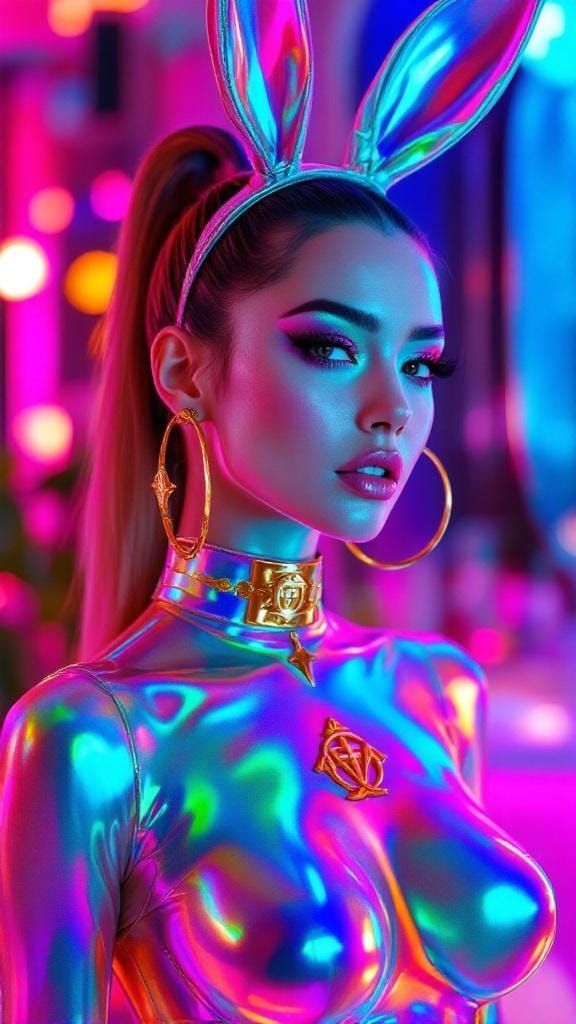 Futuristic Muse in Holographic Latex Portrait