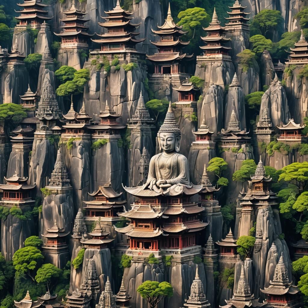 Mystical Asian Metropolis on a Mountain