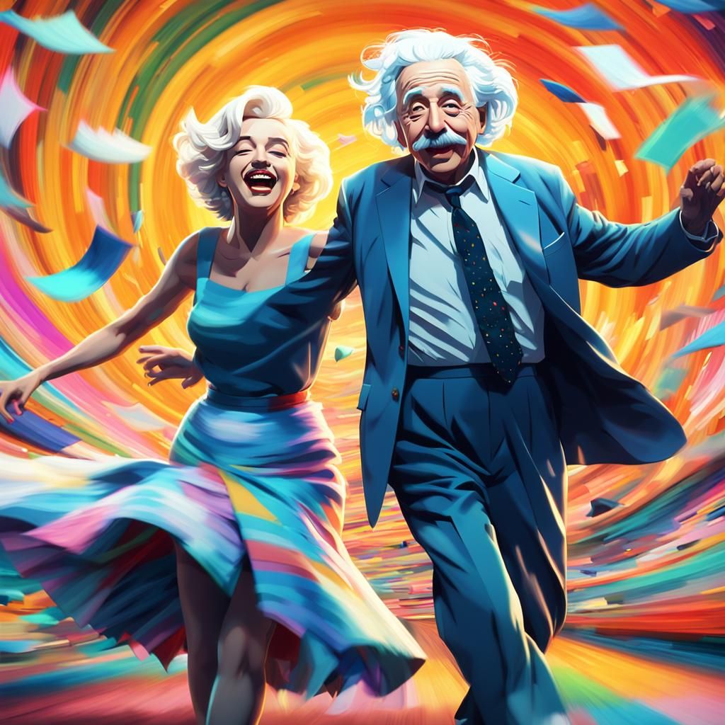Einstein and Monroe Dance in Vibrant Anime Style