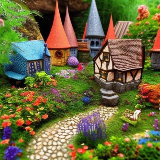 Detailed Miniature Medieval Village with Fairy Garden