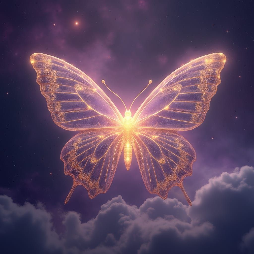 Surreal Cosmic Landscape with Butterfly and Nebulae in Vibra...