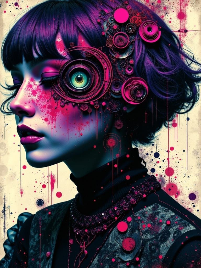 Gothic Surreal Portrait in Zentangle Abstract Style