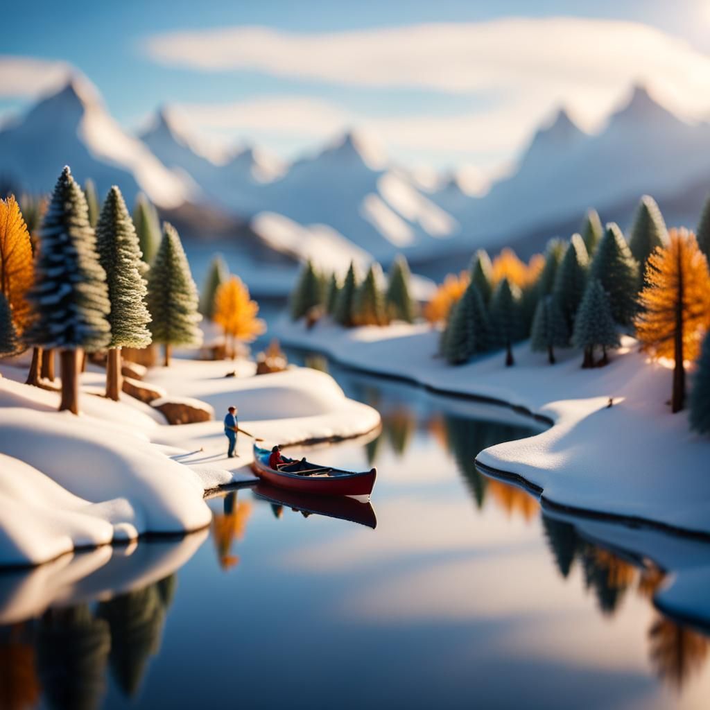 Miniature Snowy Landscape with Winding River
