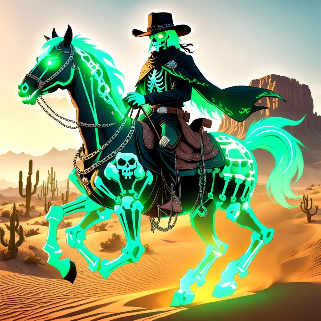Cowboy on Hellish Horse in Anime Art Style