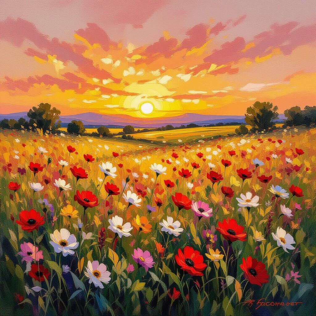 Wildflowers in Impressionist Sunset