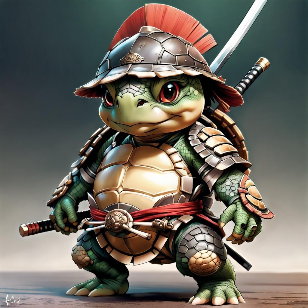 Chibi Biopunk Turtle Samurai in Manga Style