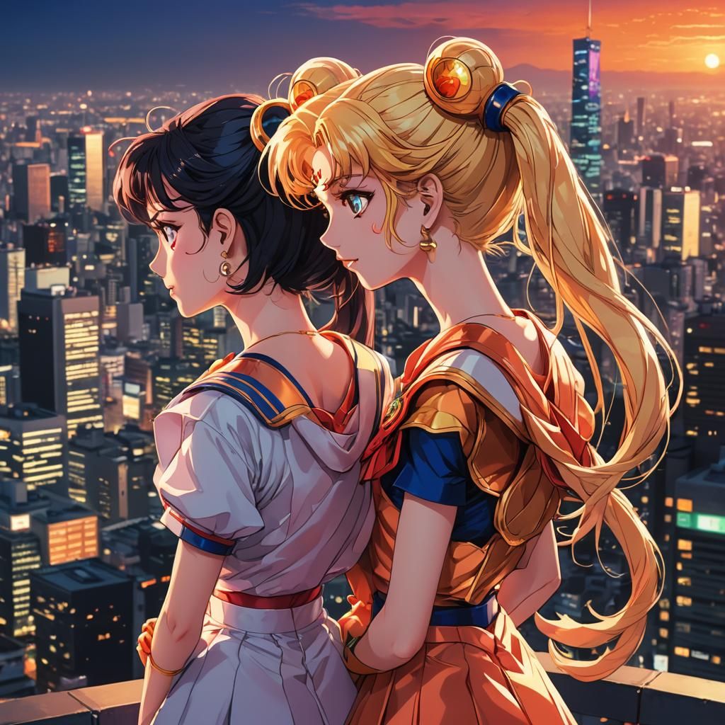 Sailor Moon and Cobra Gecko in Anime Style