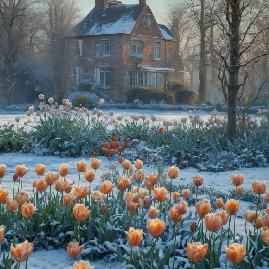 Cold Morning in a Dutch garden