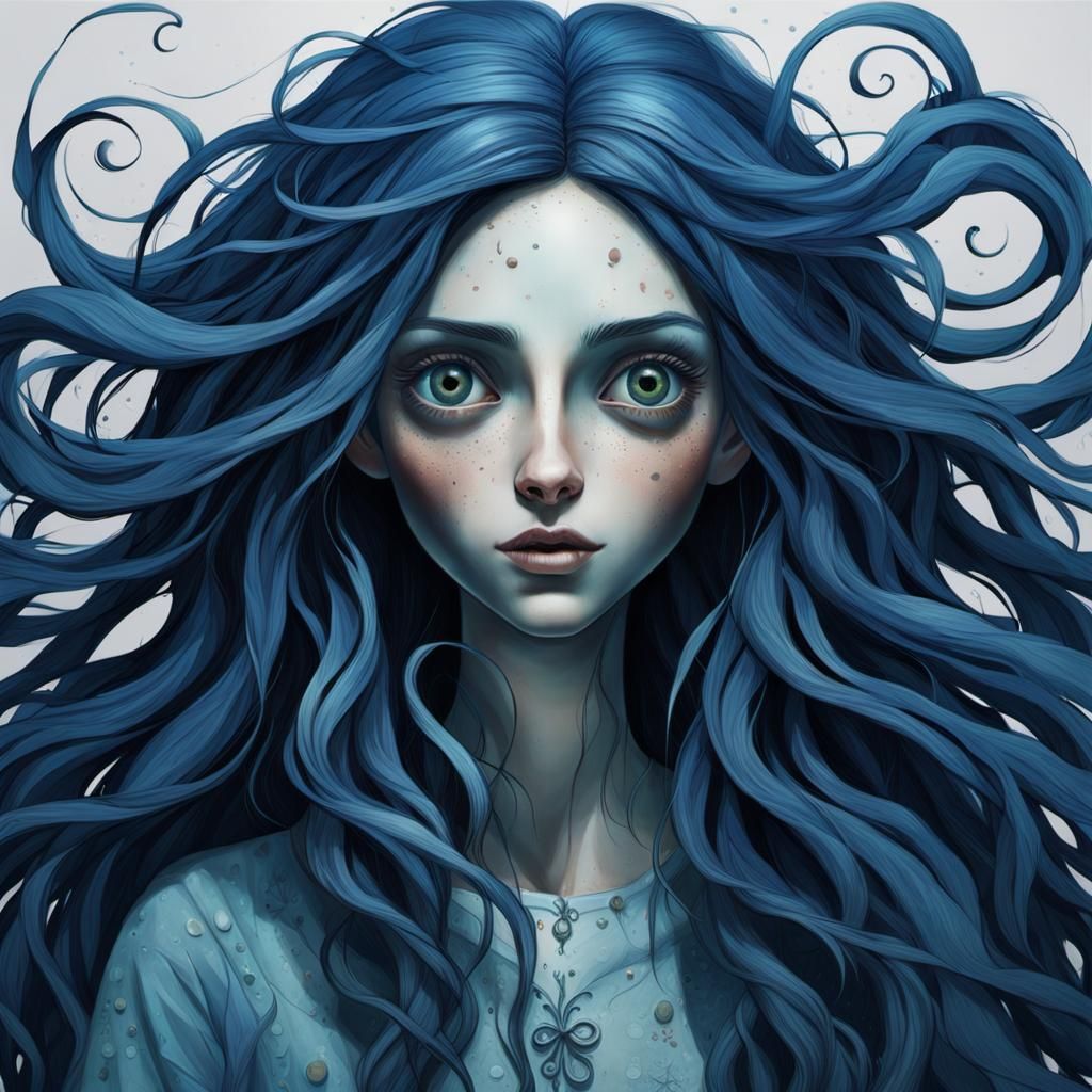 Mysterious Girl with Flowing Hair: Splash Art Illustration